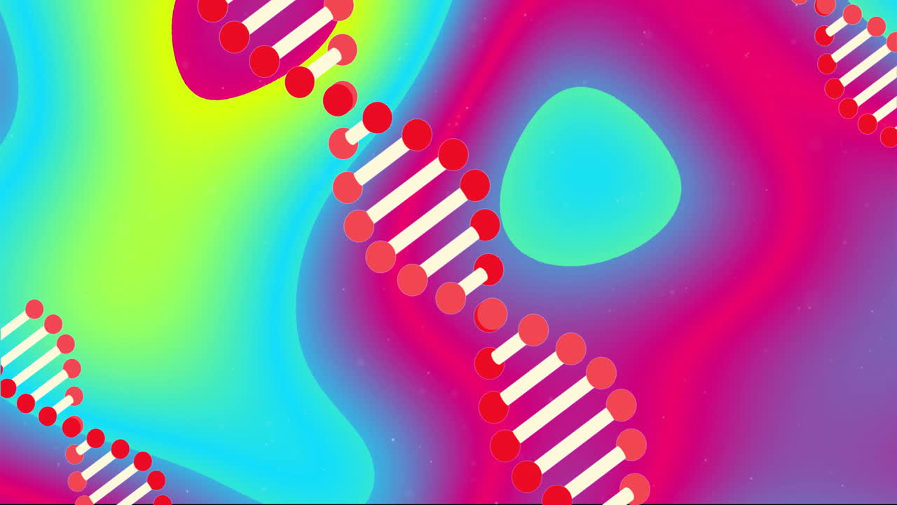 활기차고 다채로운 추상적인 배경 위에 dna 스트랜드 애니메이션