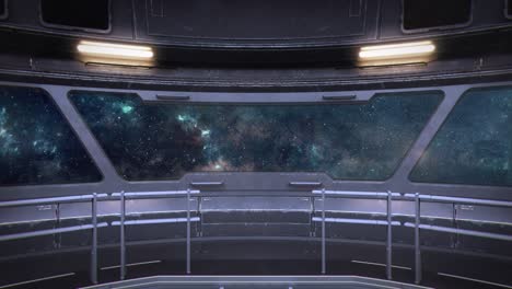 traveling through the depths of space as seen through a spaceship bridge viewscreen