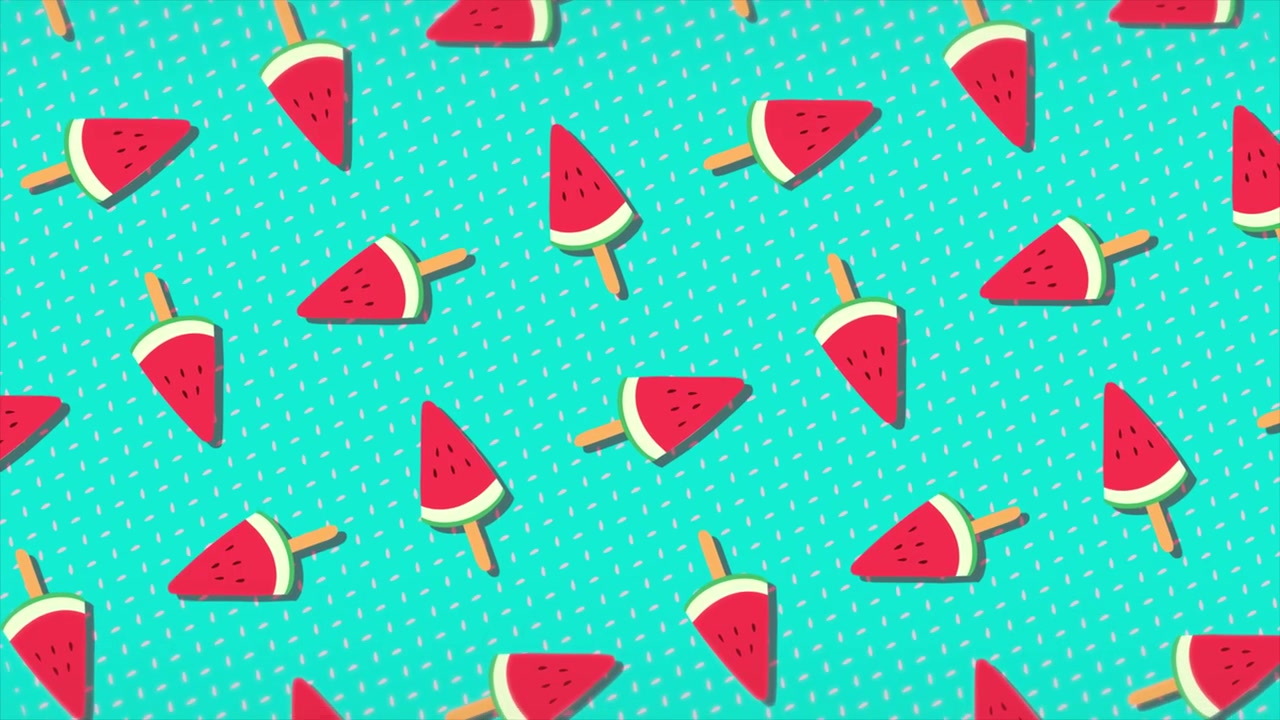 Animated Watermelon Popsicle Pattern on Teal Background