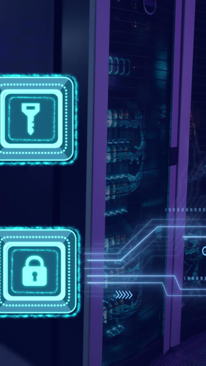 animación del procesamiento de datos con clave de seguridad en línea sobre una placa de circuitos informáticos
