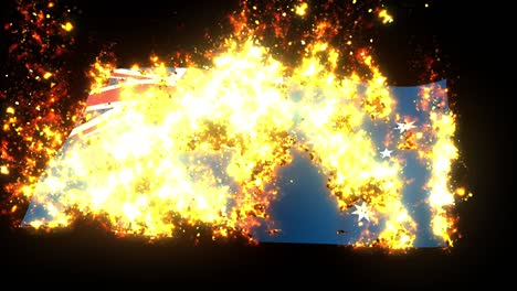 bandera de australia en el fuego animación de quema