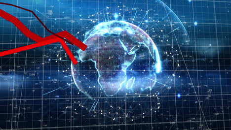 animación procesamiento de líneas rojas, redes de conexiones en todo el mundo