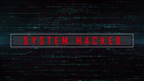 animación del procesamiento de datos y texto hackeado del sistema sobre fondo negro