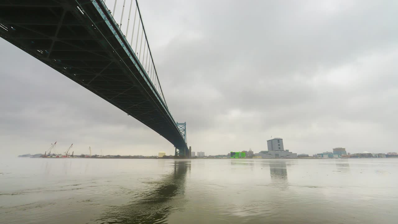 Time lapse of the Benjamin Franklin bridge in Philadelphia facing Camden, New Jersey.