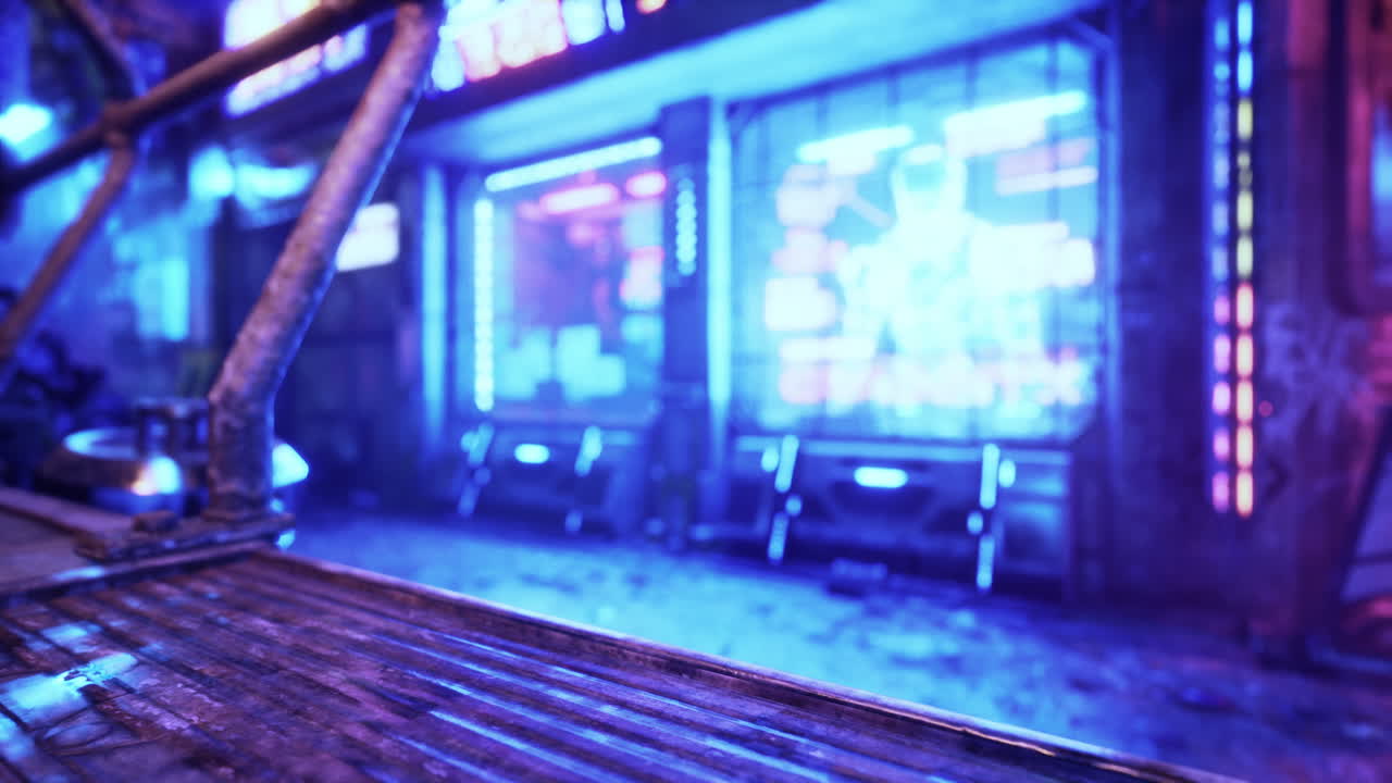 밤에 사이버 펑크 도시