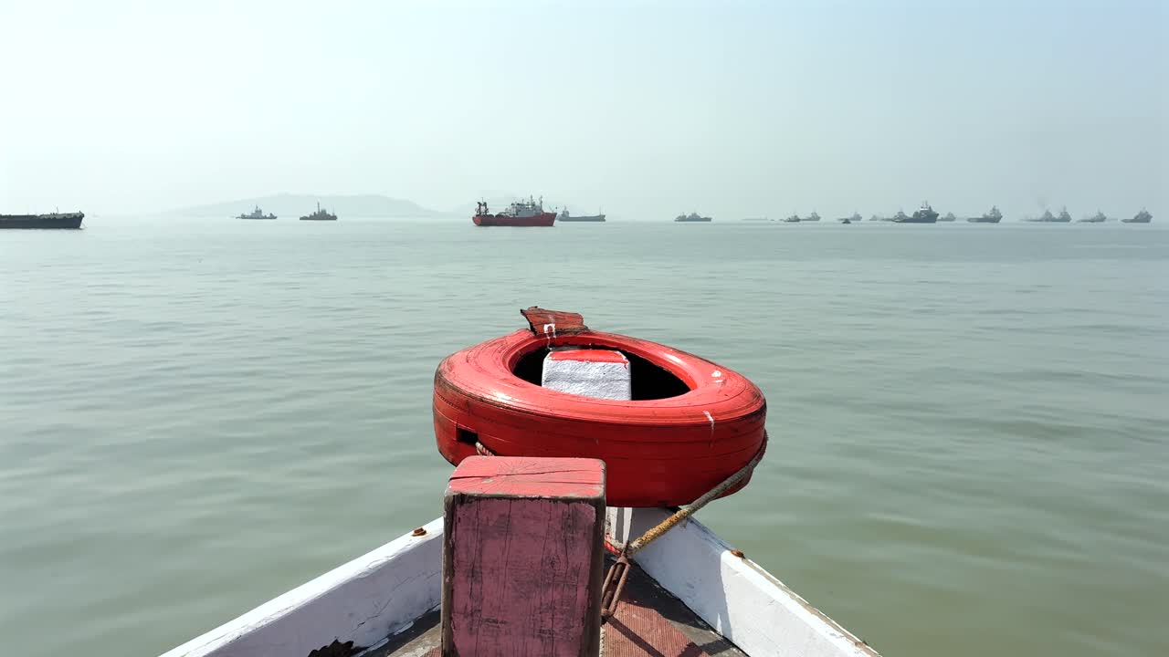 sea view with the wooden boat nose shot in day light