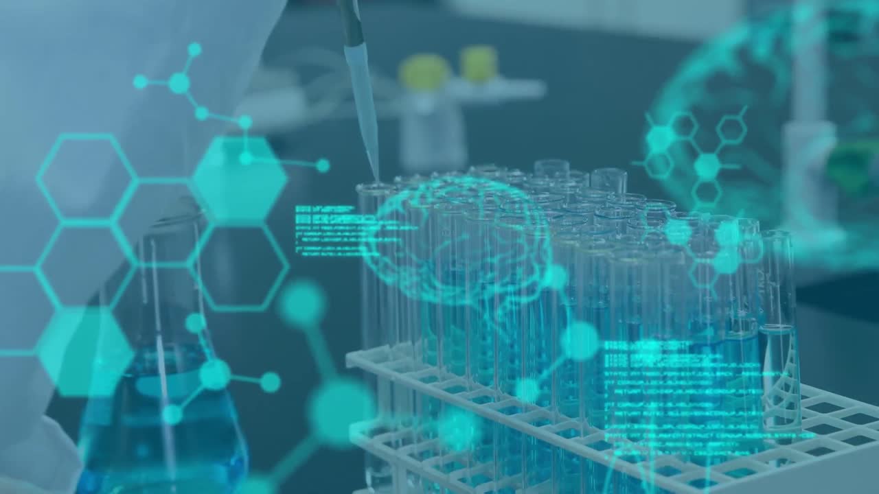 animación del procesamiento de datos sobre el científico en el laboratorio