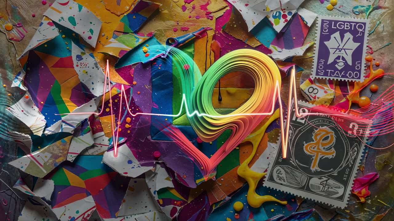 Vibrant Abstract Heart Art with ECG Pulse