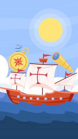 an animation of hand drawn flat columbus day background