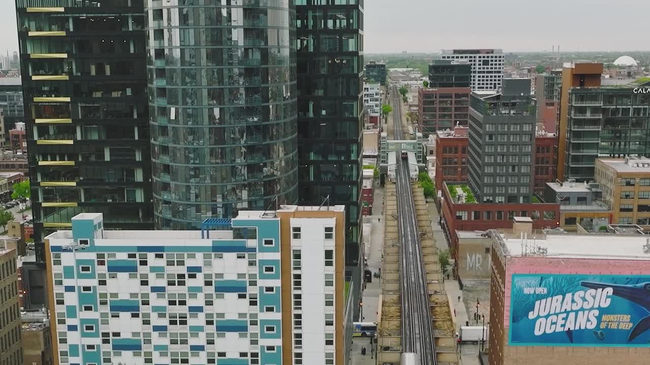 Vista aérea do horizonte e desenvolvimento urbano de Chicago