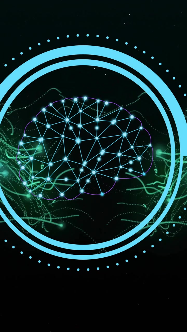 Animation of ai digital data processing over scope on black background