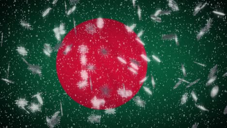 bangladesh flag falling snow loopable, new year and christmas background, loop