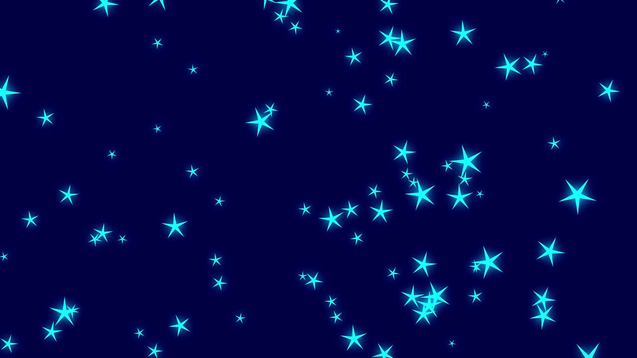 estrellas de brillo azul en un fondo oscuro. estrellas relucientes por la noche. estrellas que brillan en el cielo, vuelan hacia arriba. fondo con estrellas de brilo azul. animación de bucle 3d, 4k