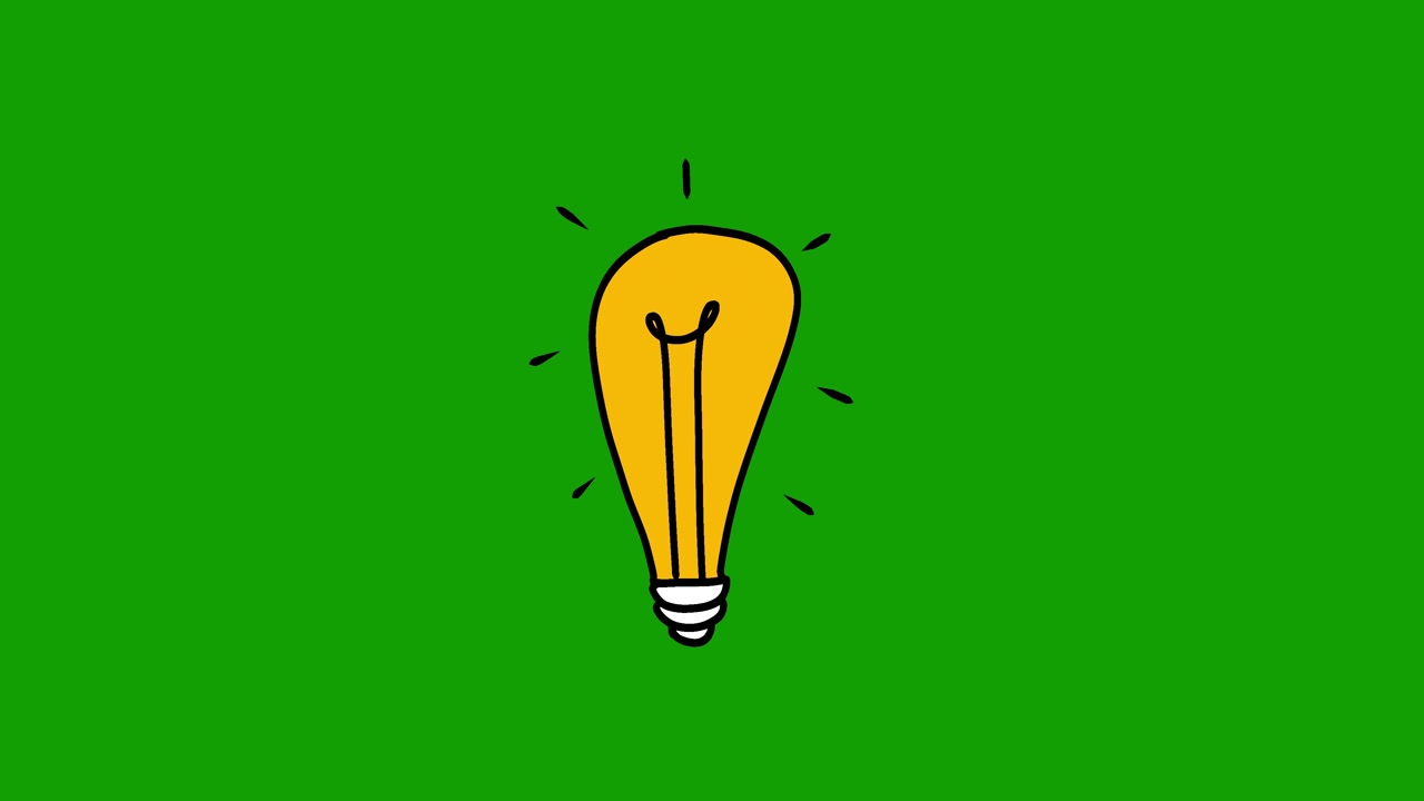 Lampadina animata disegnata a mano su schermo verde