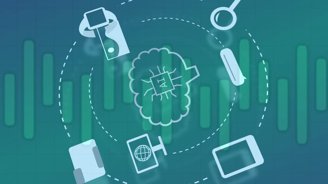 Animation of ai data processing with icons and connections