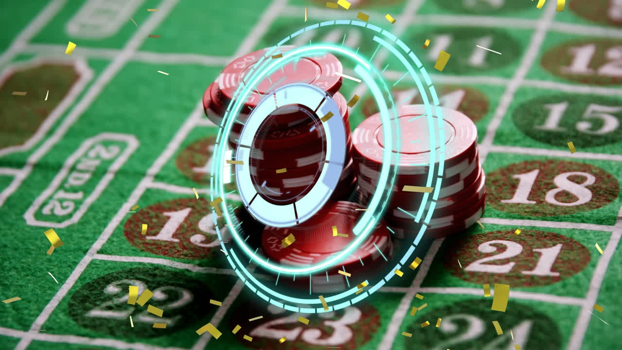 animación de confeti, escaneo de alcance con fichas de juego a bordo