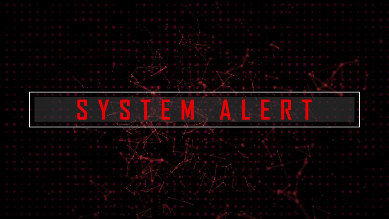 System alert animation over digital network background in red and black theme