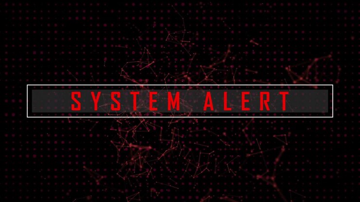 System alert animation over digital network background in red and black theme
