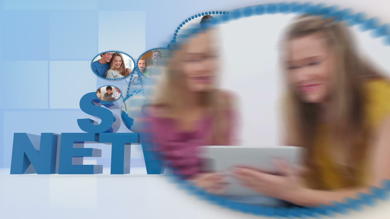 소셜 네트워킹을 위해 미디어를 사용하는 사람들의 몽타지