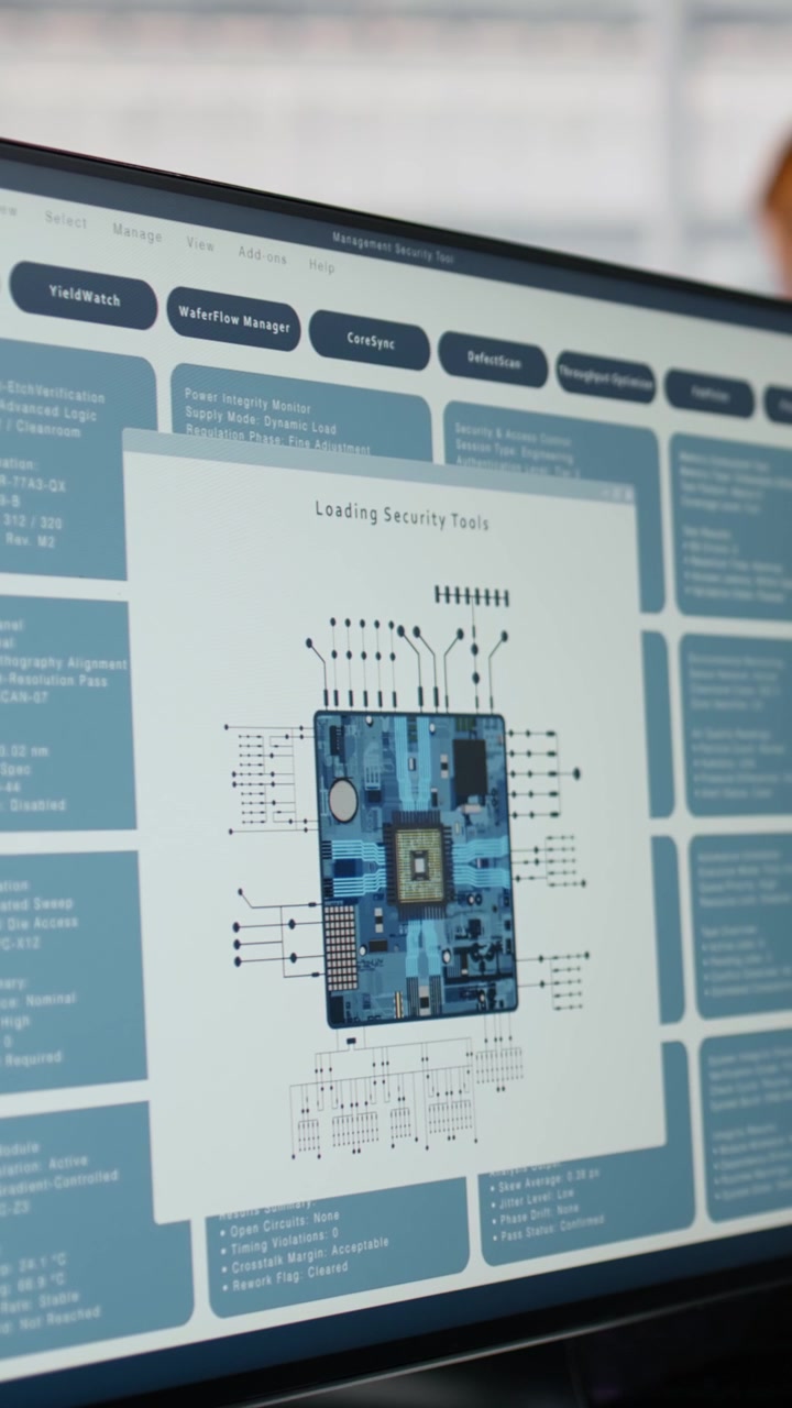 Vidéo verticale : Optimisation de la production de microprocesseurs, logiciel PC et technicien en usine