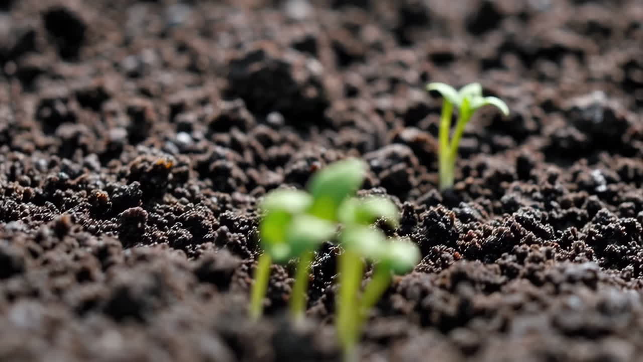 primer plano de plántulas jóvenes que crecen en el suelo