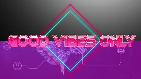 animation of good vibes only text over geometrical shapes and network of connections