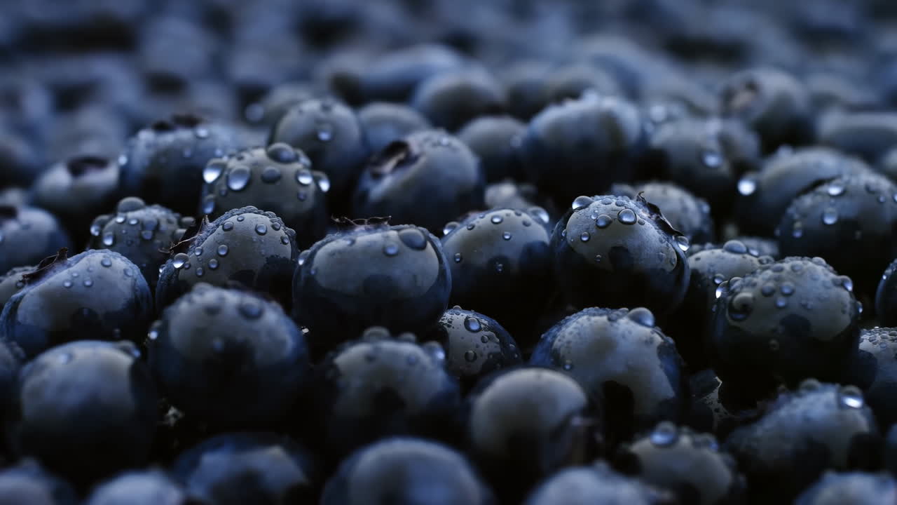 Arándanos azules frescos con gotas de agua, primer plano