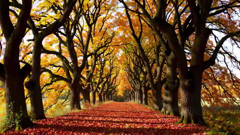autumnal pathway lined with colorful trees