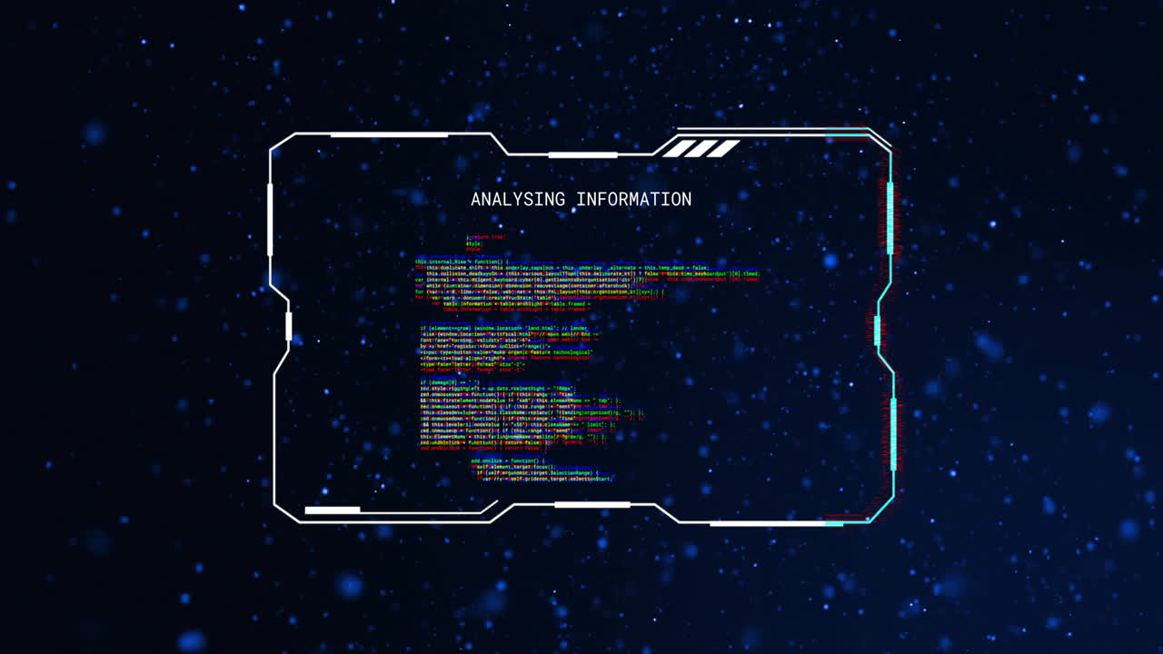 animación de una interfaz de fallas que analiza la información sobre puntos de luz azul sobre fondo negro