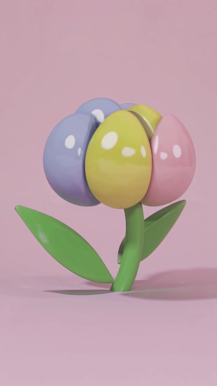 3D Animation of a Colorful Pastel Flower Rotating on Pink Background
