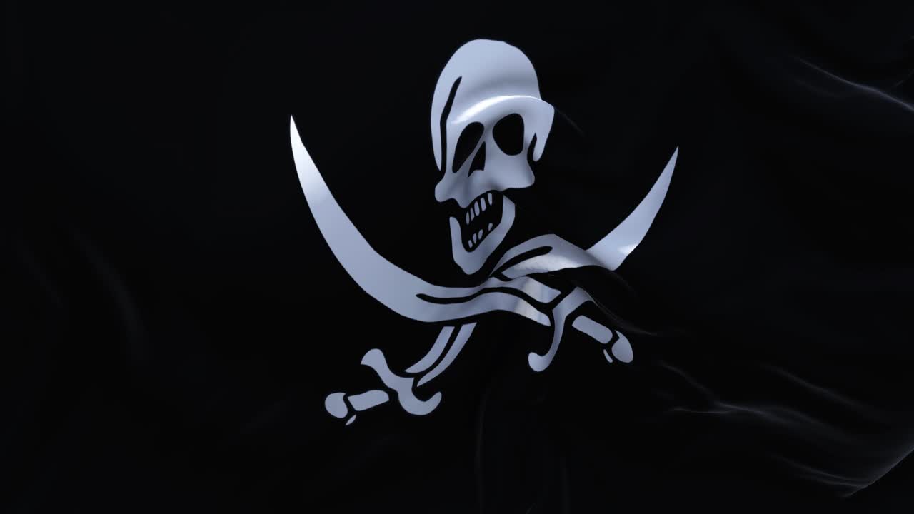 338 pirate flag flag waving in wind slow motion animation 4k realistic fabric texture flag smooth