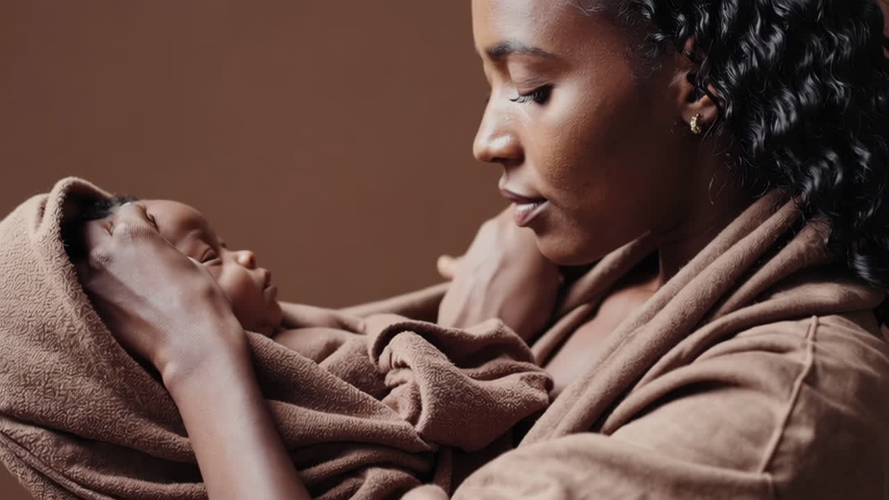 Tender Moment Between Mother and Newborn Baby