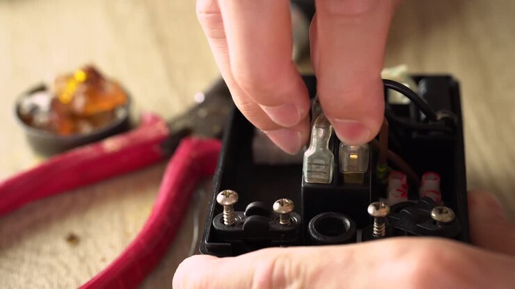Male hand fixing electronic device