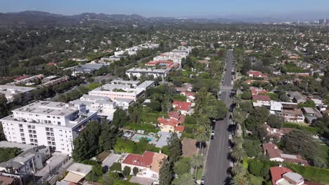 aerial view of santa monica residential neighborhood, california usa, descending drone shot