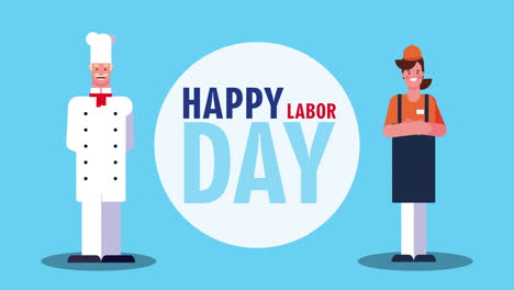 happy labor day celebration with lettering and chef and attendant