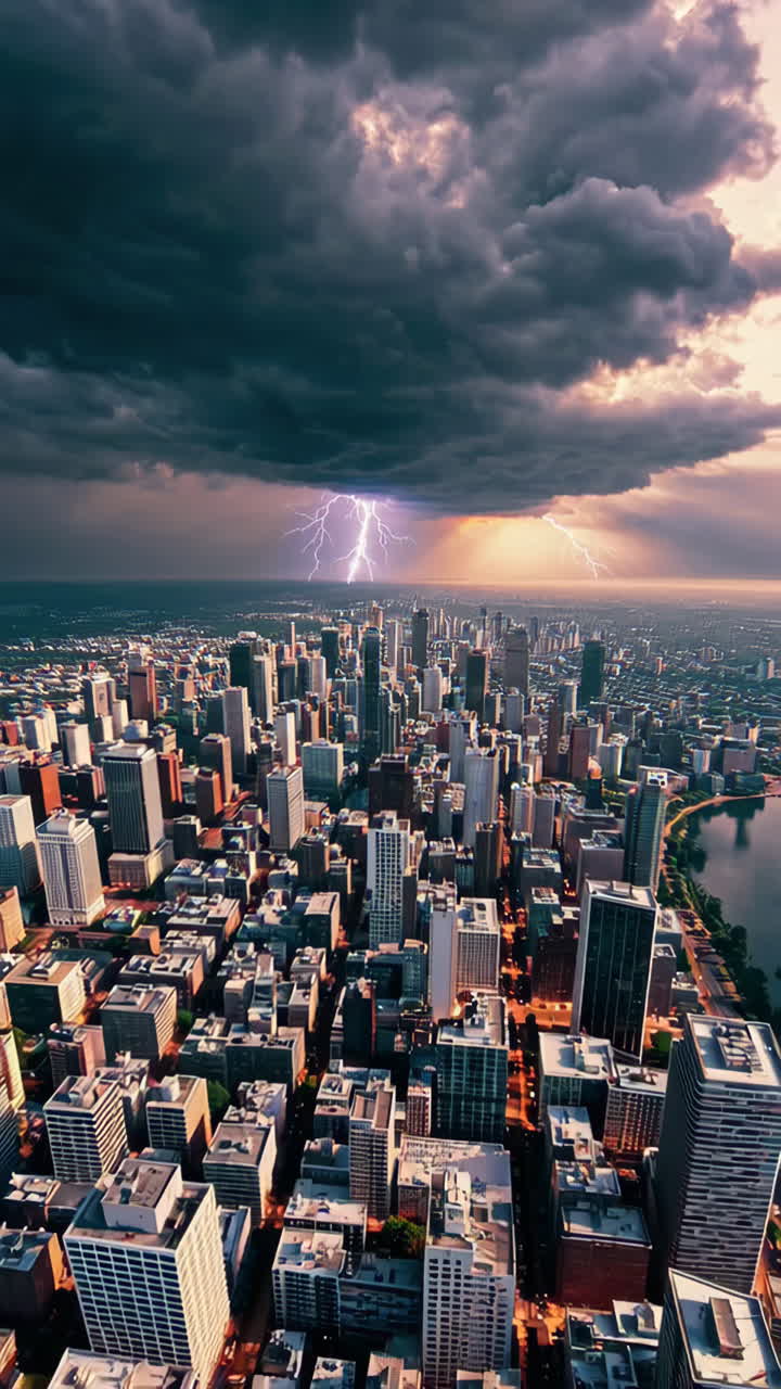 Stormy Cityscape Aerial View