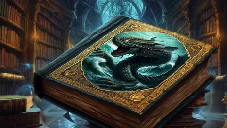 dragon book in an ancient library