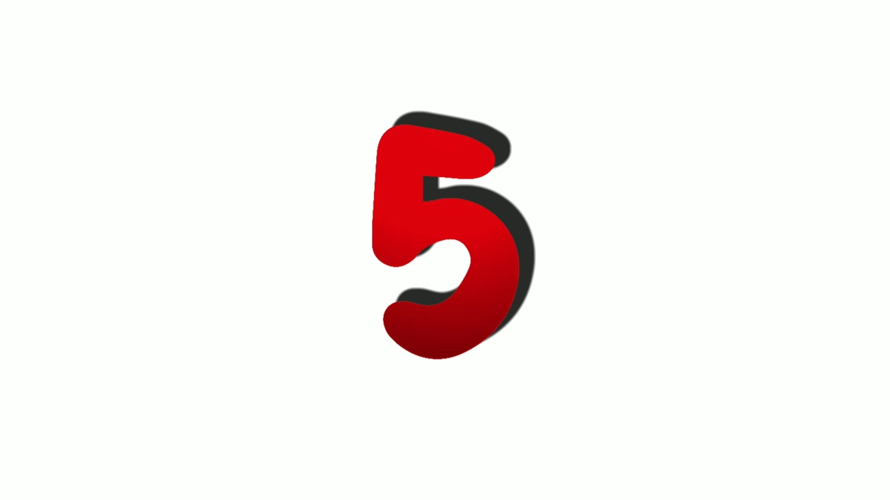 Conto alla rovescia animato, numero rosso da 10 a 0, animazione motion graphics su sfondo bianco