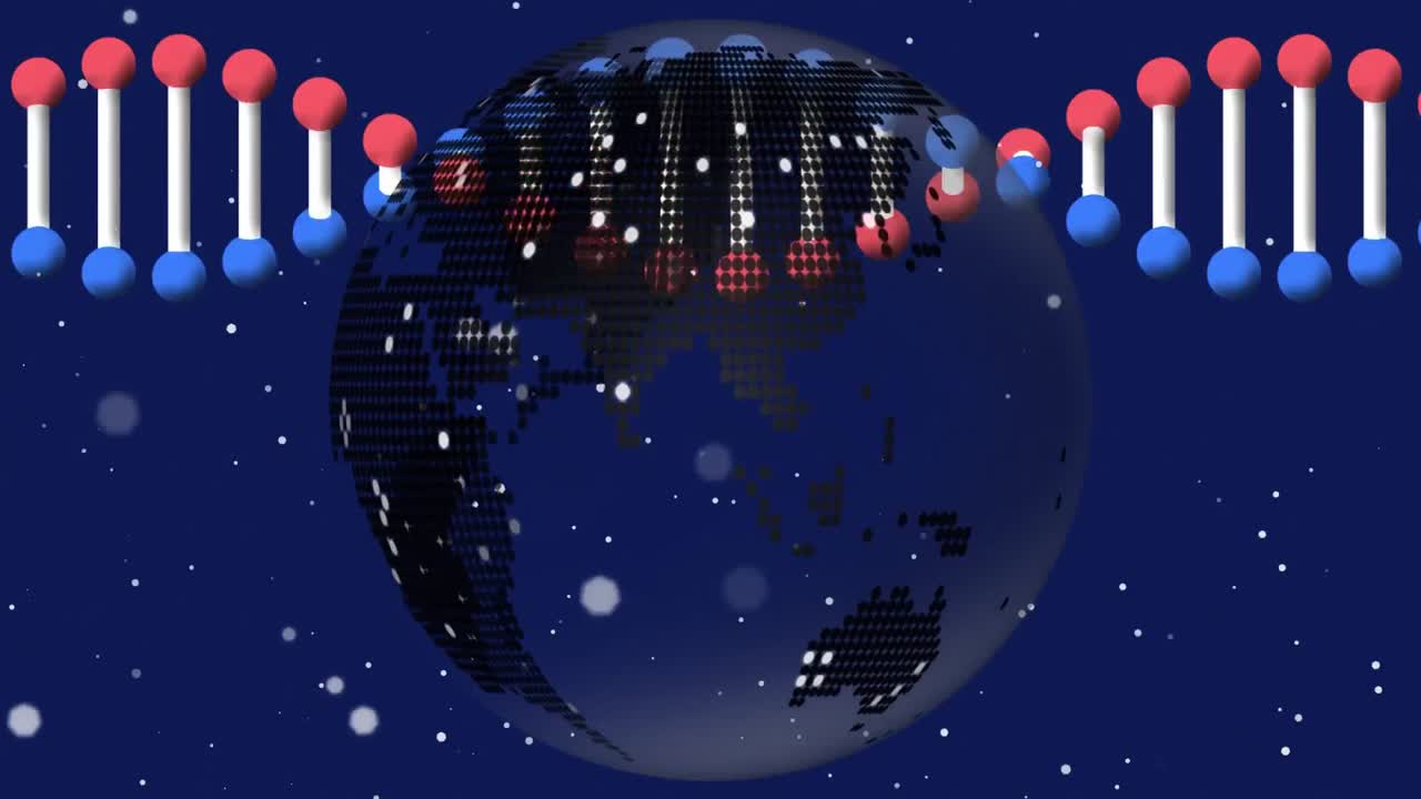 데이터 처리와 연결 네트워크의 글로브와 함께 dna 가닥 회전의 애니메이션