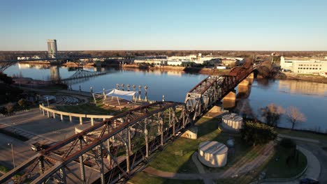 aerial drone showcase of shreveport riverfront, louisiana