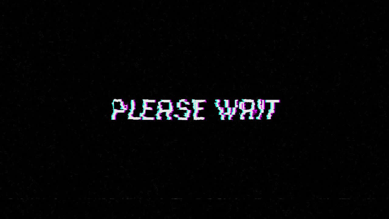 Please Wait Glitch Text with Retro Static Effect