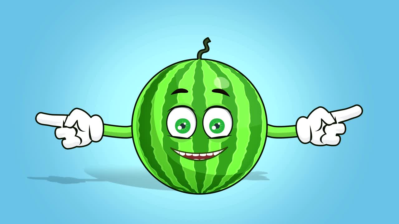 animación de cara de sandía de dibujos animados puntero lateral doble con matte alfa