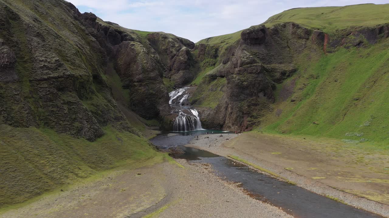 Icelandic Waterfall Canyon with People