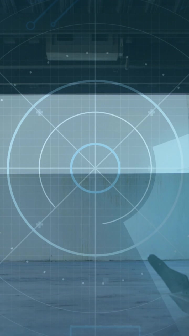 Animation of scope scanning with data processing over african american man playing football at gym