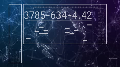 animación del procesamiento de datos digitales en el mundo sobre fondo azul