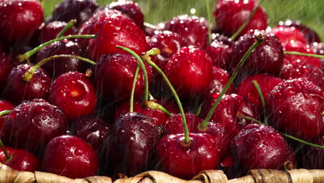 cerezas dulces frescas con gotas de rocío, 4k
