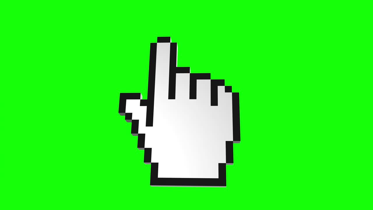3d model of pixelated hand finger icon on green screen. Isometric logo. Animation