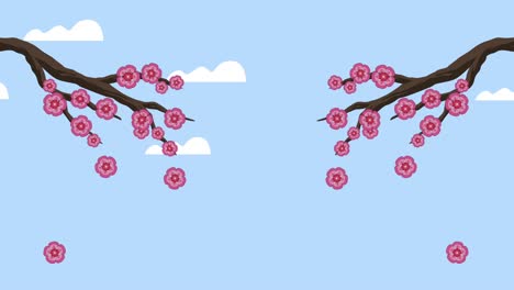 feliz animación del festival de mediados de otoño con ramas de flores rosadas