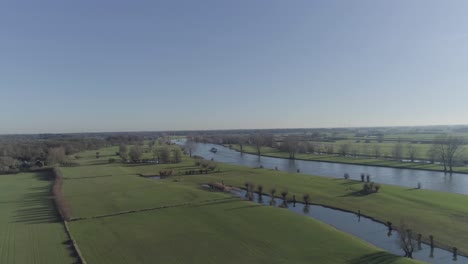 amplia toma de drones de campos de hierba con pájaros y agua