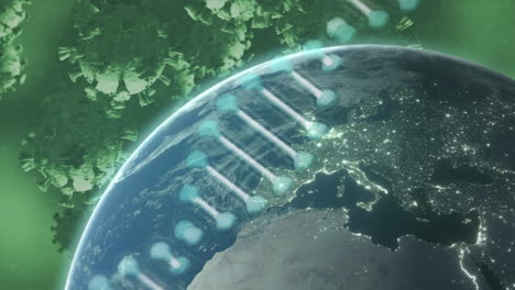 dna structure and covid-19 cells against globe spinning